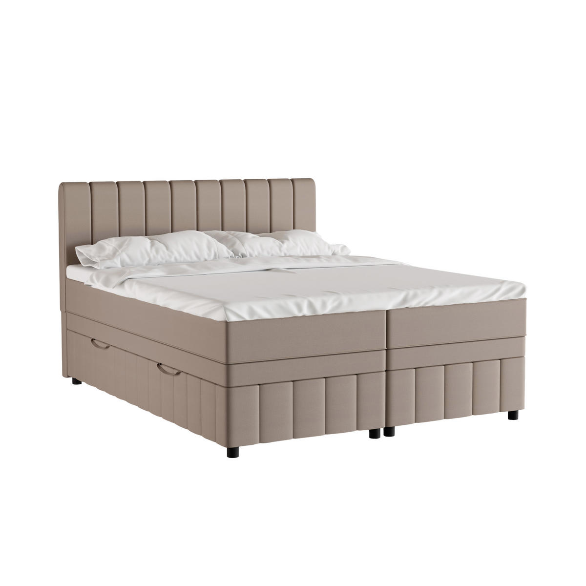BOXBETT AVALON 160 x 200 cm mit Bettkasten und Topper - Beige - Beige, Holz - Panda Möbel
