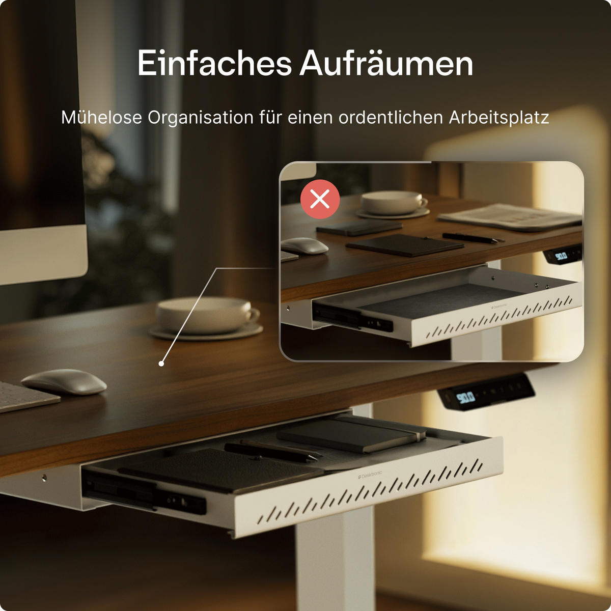 SCHUBLADEN-ORGANIZER unter dem Schreibtisch, 41x27x5cm Weiß - Weiß, Metall (41/27/5cm) - Desktronic