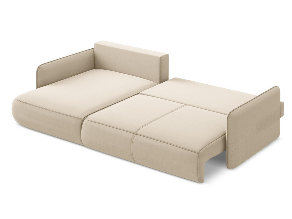 ECKSOFA mit Schlaffunktion Samt Stoff Beige - Beige/Creme, Kunststoff/Textil (148/240cm) - Makamii