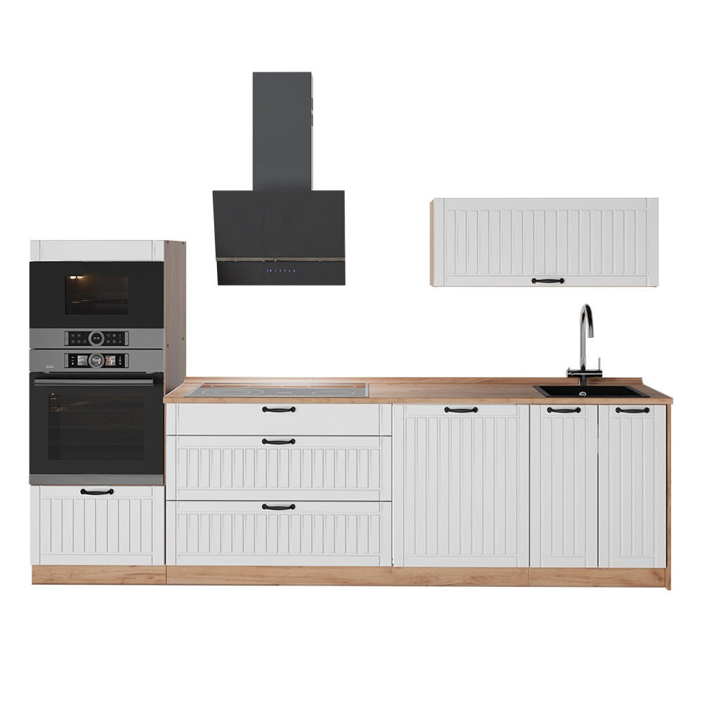 KUCHYNKA Fame-Line, Biely vidiecky dom/Dub Goldkraft, 280 cm, AP Oak - biela/dub medový, kompozitné drevo (280/153.6/60cm) - Vicco