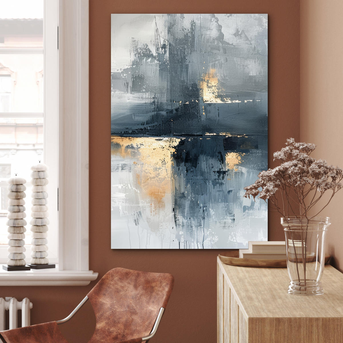 METALLBILD Kunst - Grau - Gold - Abstrakt 60x90 cm - Dunkelgrau, Metall (60/90cm) - MuchoWow