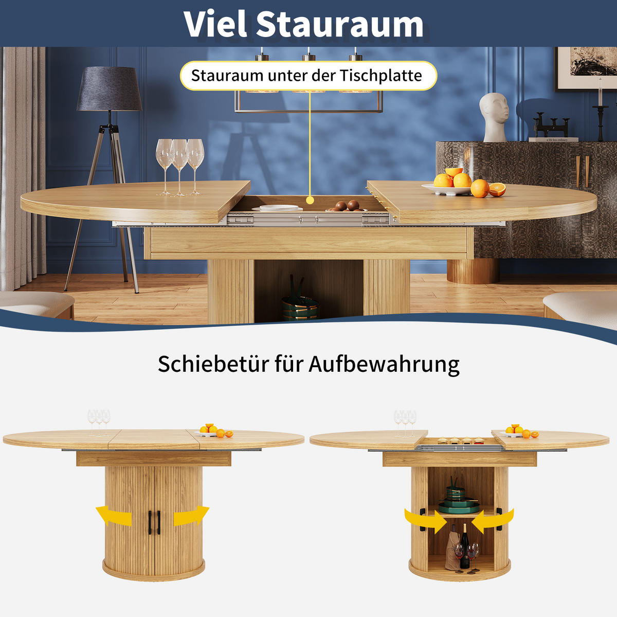 ESSTISCH Ausziehbar Natürlich mit Stauraum 118-158/118/76 cm - Naturfarben, Holz (118/118/76.8cm) - Oxeza