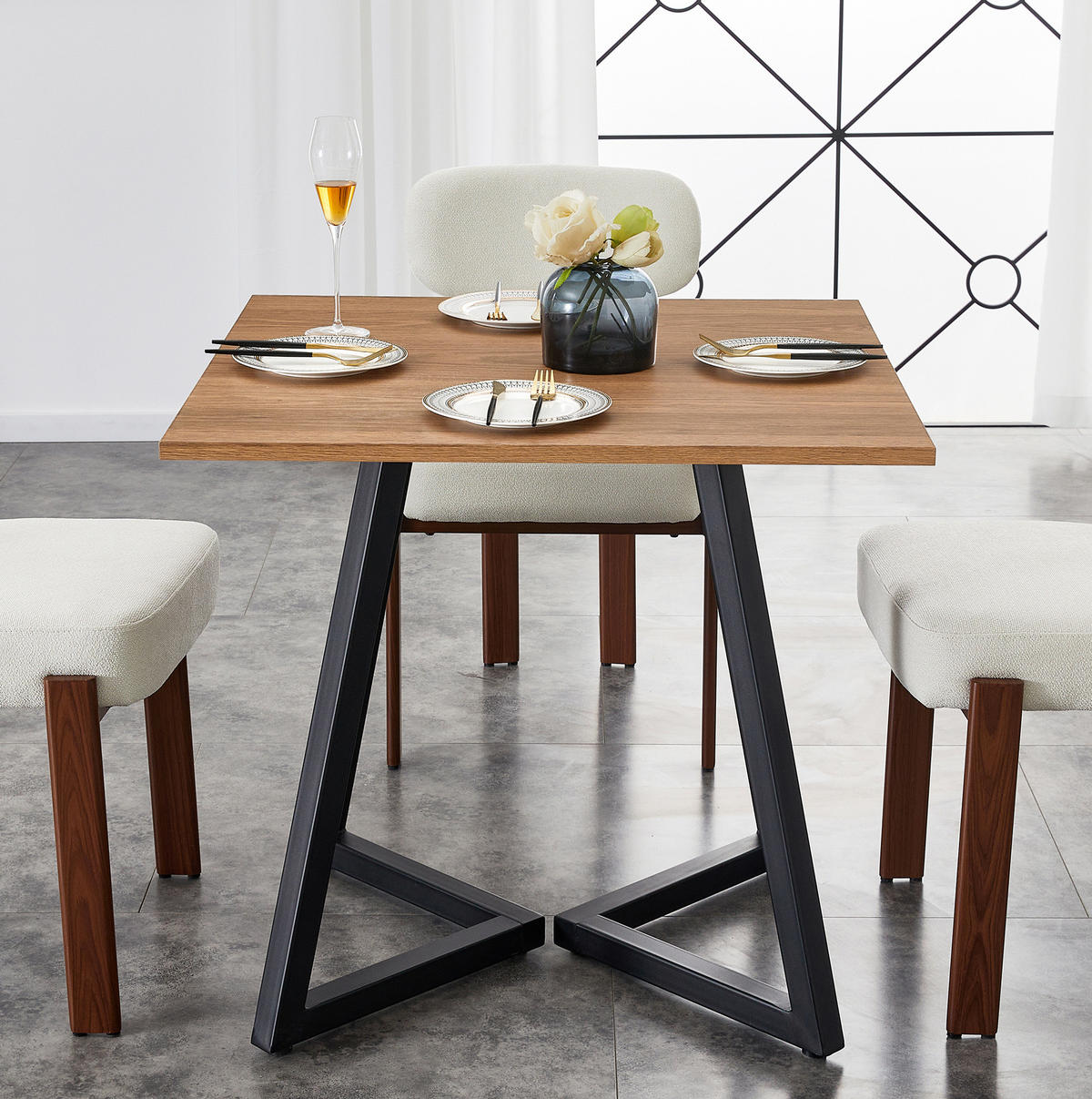 QUADRATISCHER Esstisch 80/80/75 cm in Braun/Schwarz – platzsparend für 4 Personen - Schwarz, Holzwerkstoff (80/80/75cm) - BEAOK
