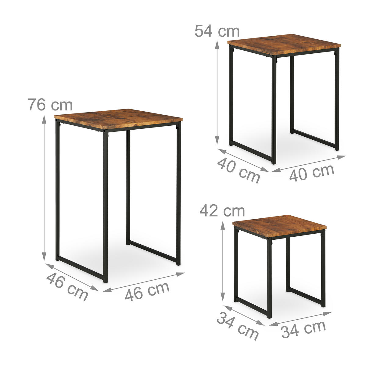 3XBEISTELLTISCH - Braun, Holzwerkstoff/Kunststoff (46/46/76cm) - Relaxdays