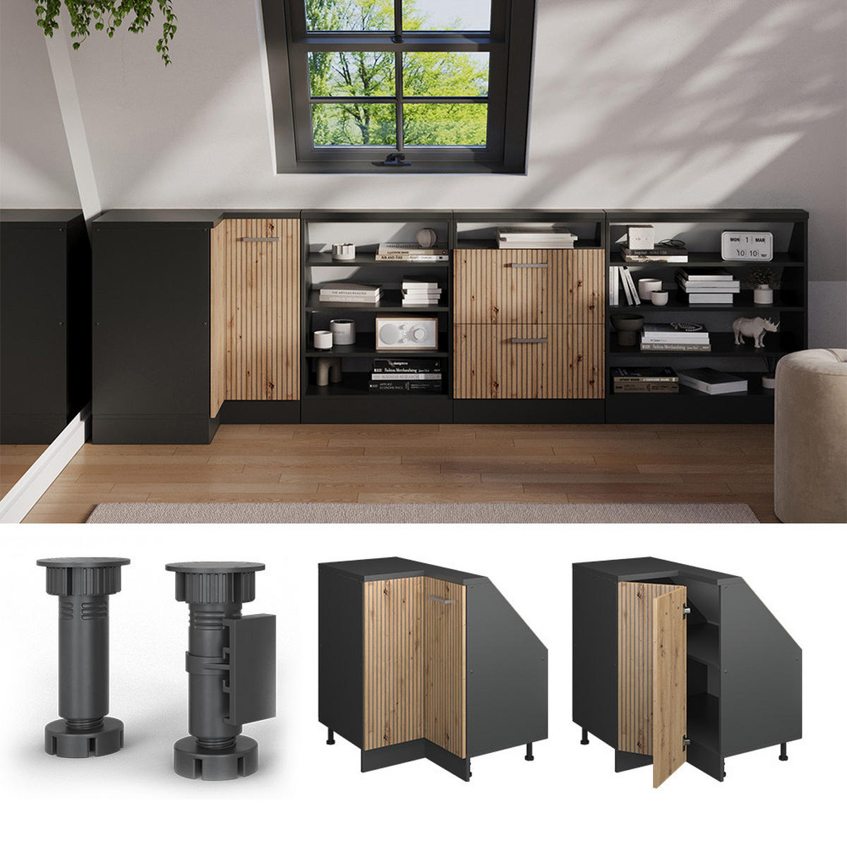 DACHSCHRÄGENSCHRANK ECKSCHRANK Rion Artisan Eiche/Anthrazit 75.6 x 81.6 cm mit 1 Tür - Anthrazit/Eiche Artisan, Holzwerkstoff (75.6/81.6/75.6cm) - Vicco