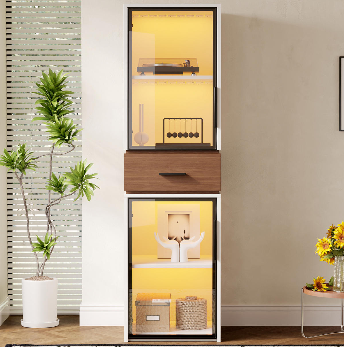 HIGHBOARD 40/200/40 cm Weiß aus MDF mit LED-Beleuchtung - Weiß, Holzwerkstoff (40/200/40cm) - OKMYHOME