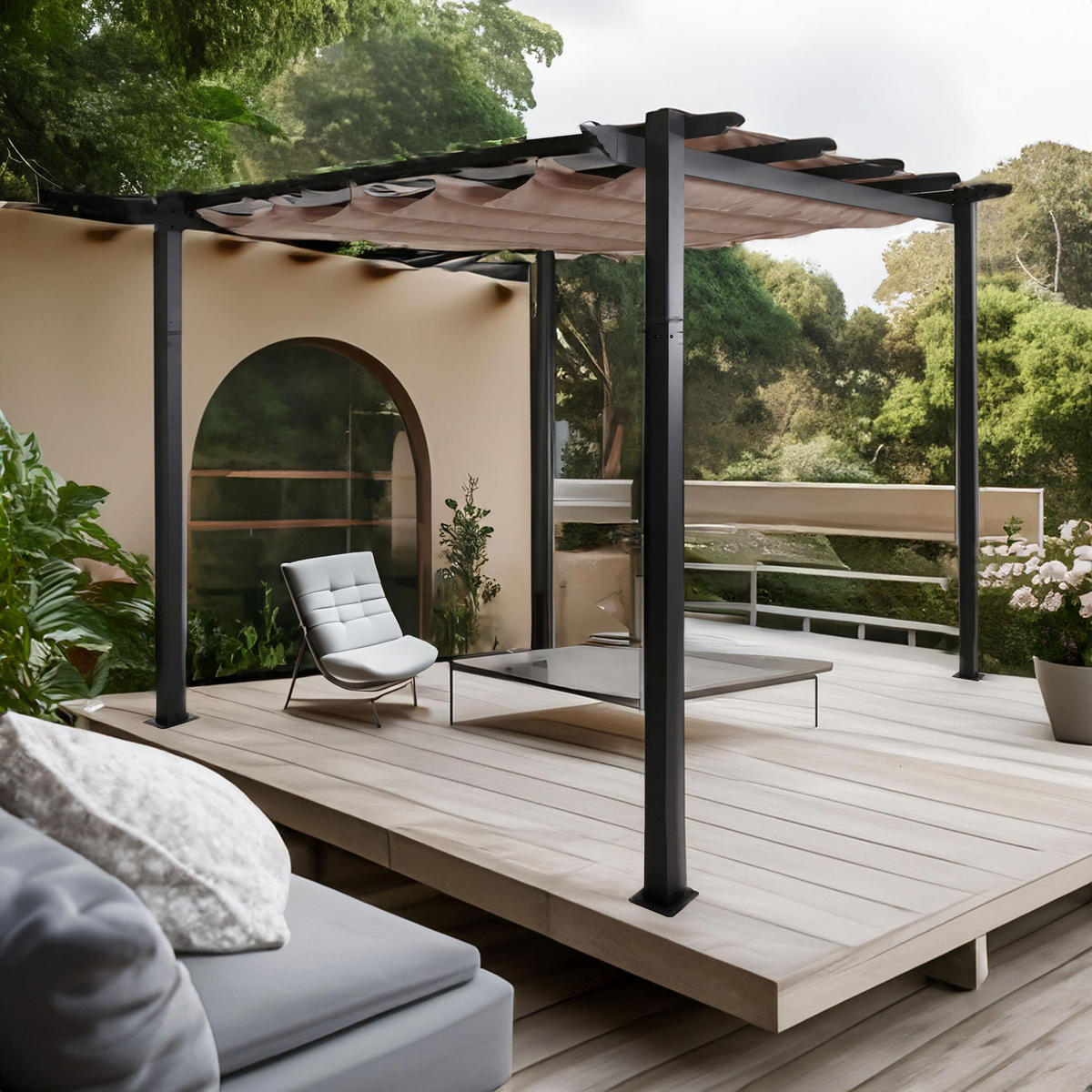 PERGOLA Aluminium 3x3m Taupe - Taupe, Metall (300/240/300cm) - BERLINLODGE