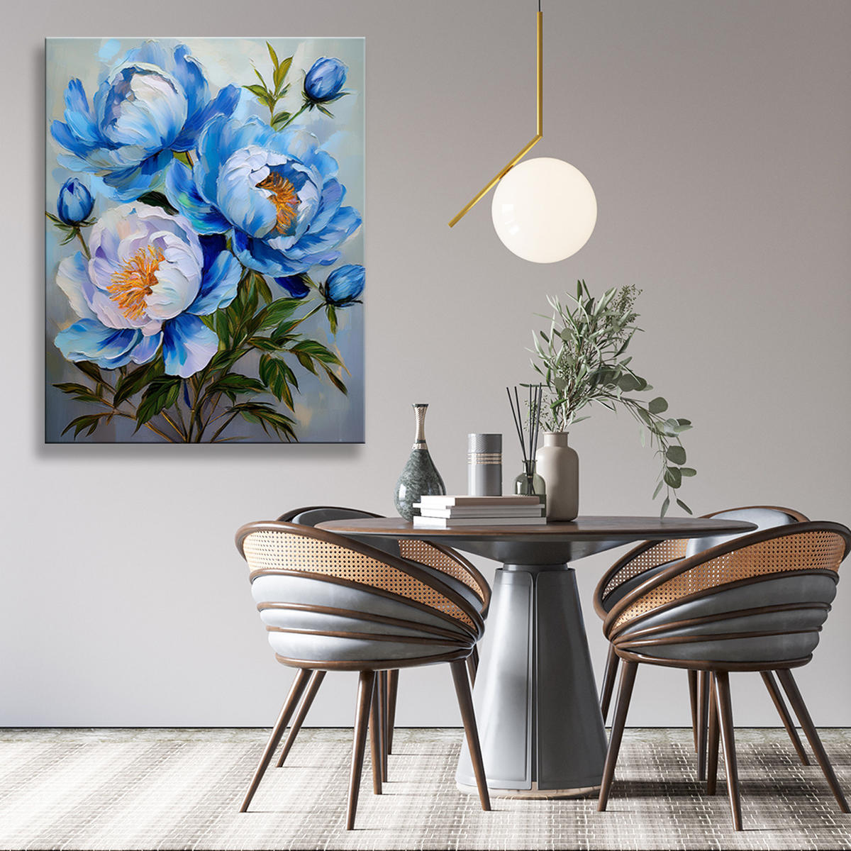 WANDBILD blaue pfingstrosen gemalte blume - Blau, Textil (40/60cm) - Feeby