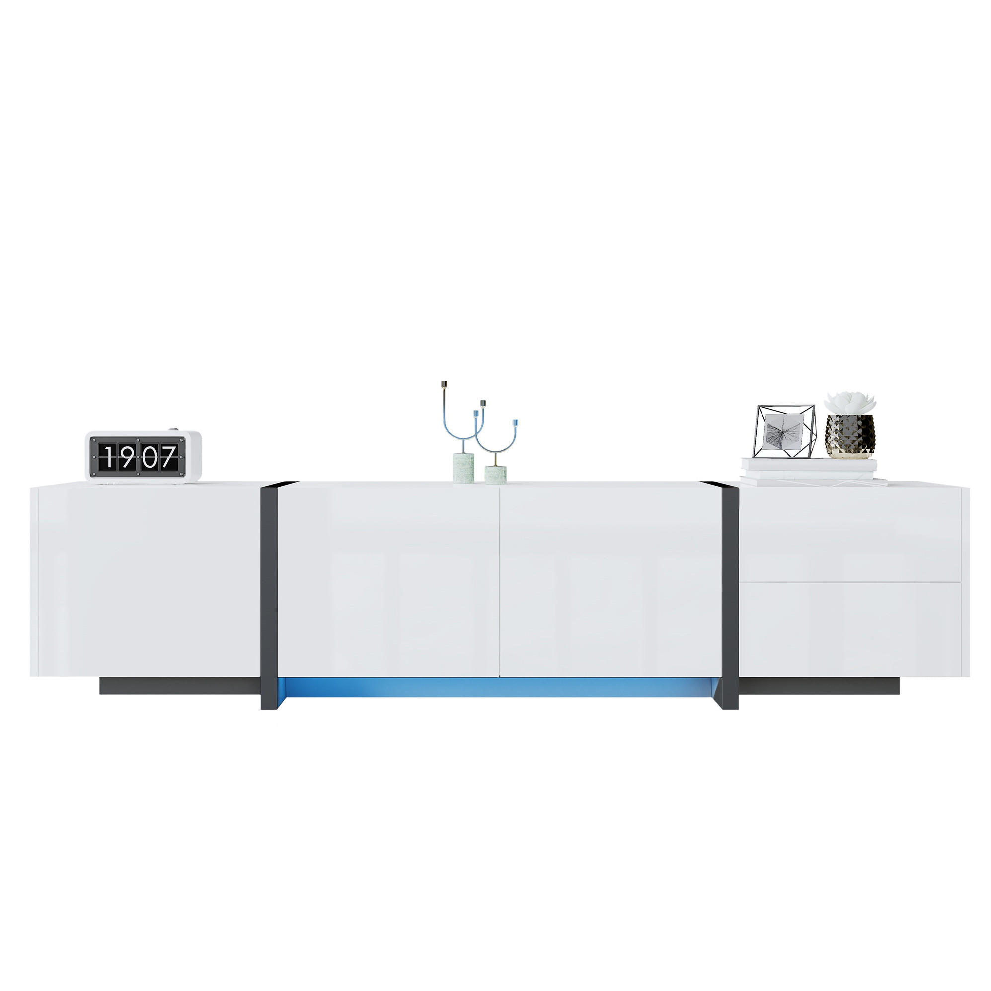 TV-ELEMENT mit 3 Türen und Schublade 170 cm Weiß/Schwarz Hochglanz - Weiß, Holzwerkstoff (30/39/170cm) - Beauniv