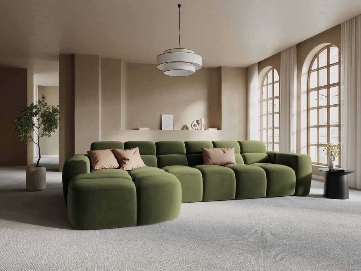 ECKSOFA links Lisa aus Samt hellgrün 4 Sitzplätze - Hellgrün, Textil (170/310cm) - Micadoni
