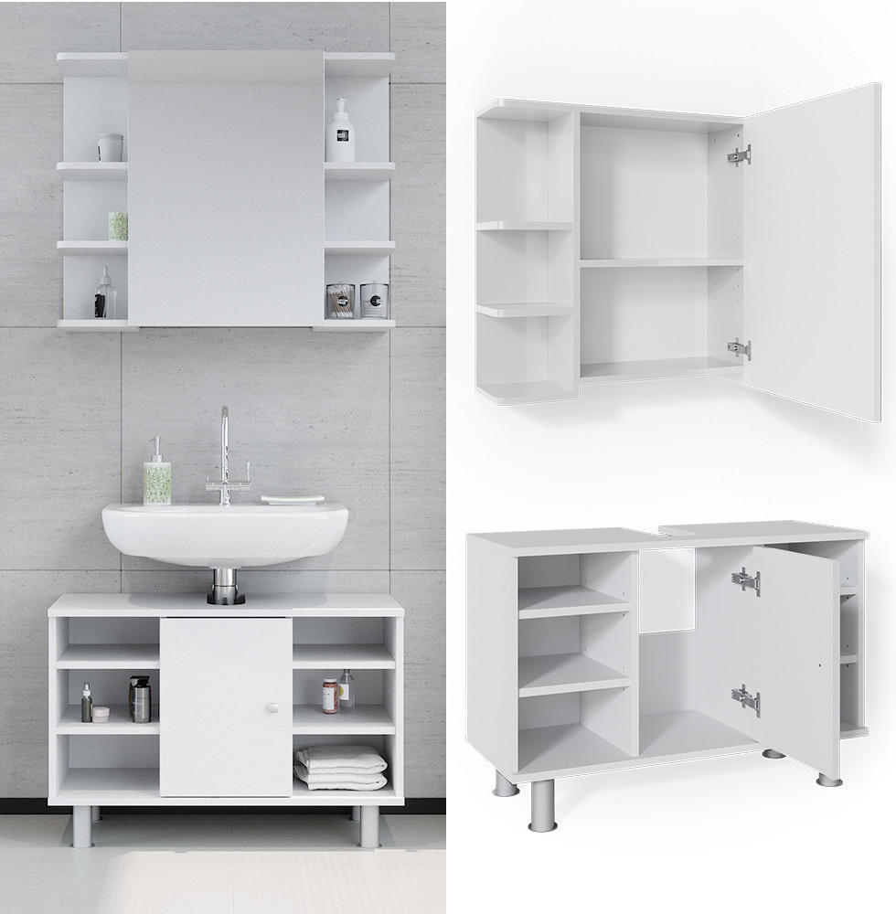 BADMÖBEL-SET Fynn Weiß 2 Teile, Unterschrank 80 cm - Weiß, Holzwerkstoff (60/54/32cm) - Vicco