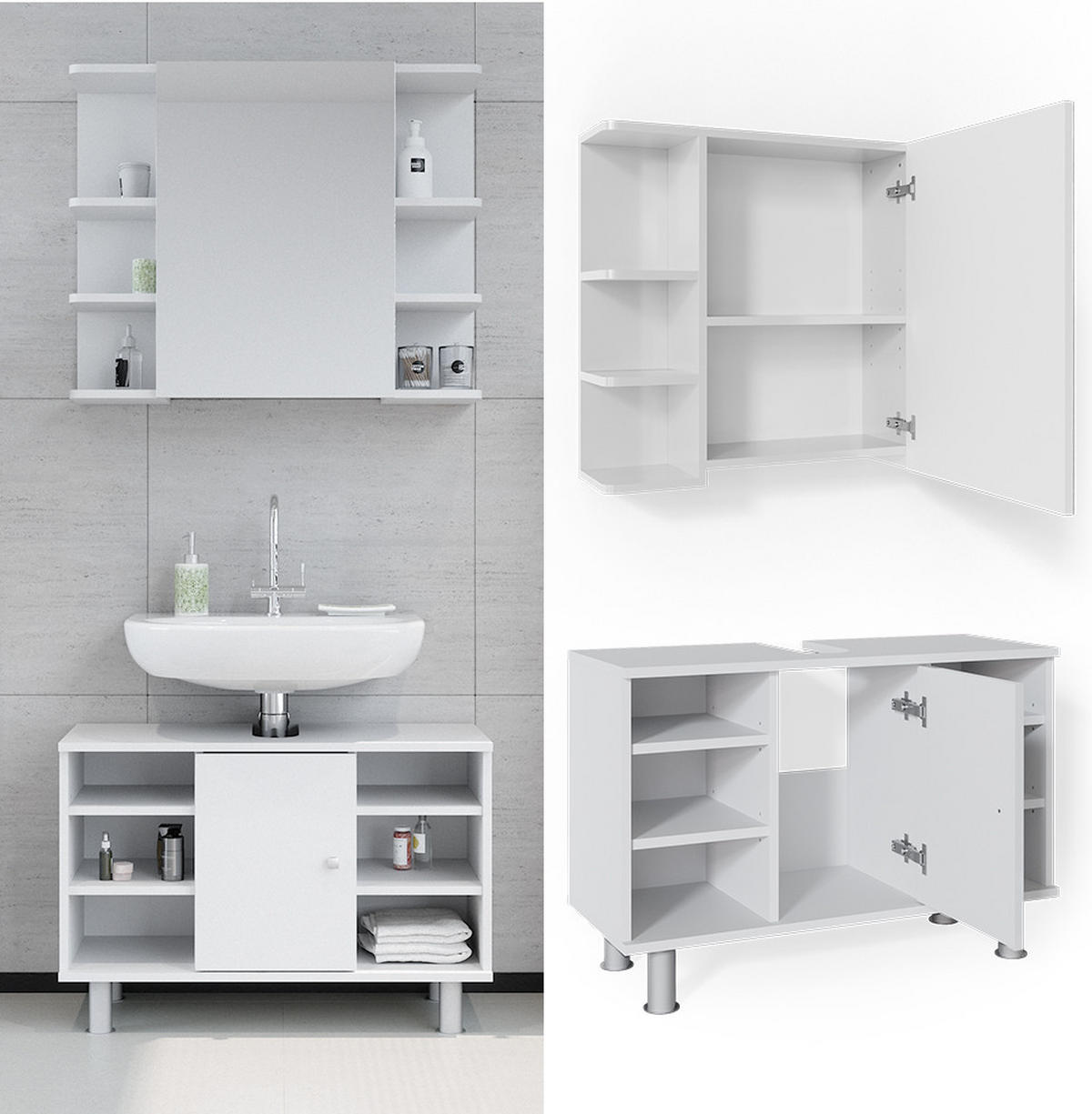 BADMÖBEL-SET Fynn Weiß 2 Teile, Unterschrank 80 cm - Weiß, Holzwerkstoff (60/54/32cm) - Vicco