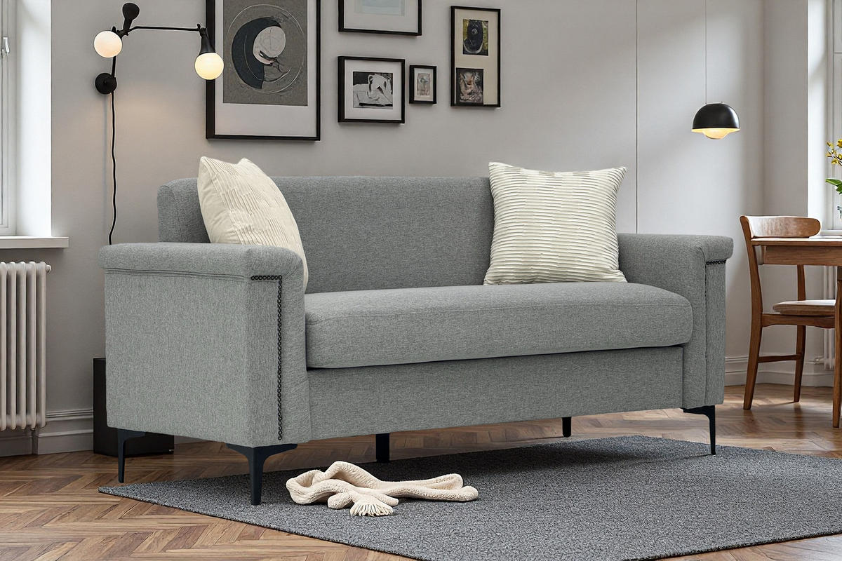 2-SITZER Sofa Feinleinen Polyester mit Taschenfederkern und Metallfüßen 172/73.5/81.5 cm Hellgrau - Hellgrau, Textil (73.5/81.5/172cm) - Redom