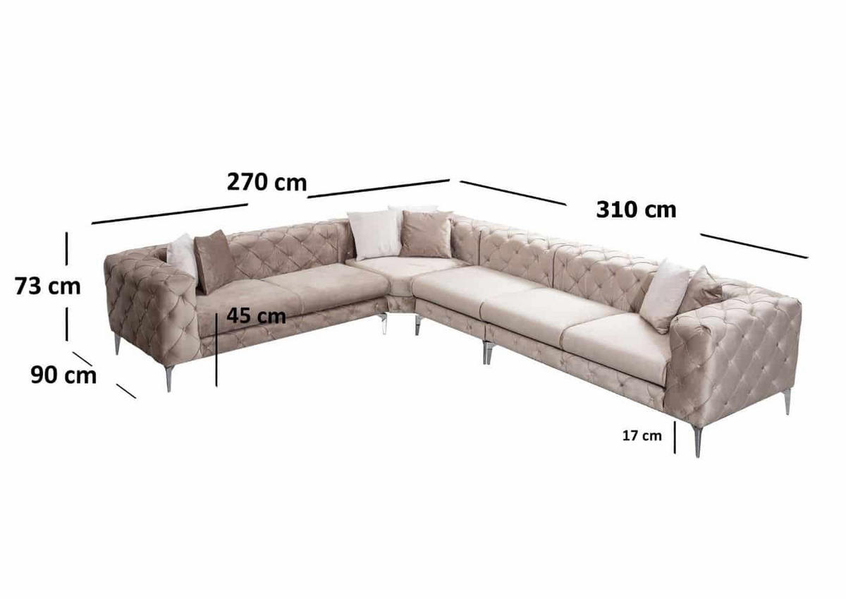 ECKSOFA mit großzügiger XXL Sitzfläche für die ganze Familie - Chromfarben/Beige, Holz/Textil (310/270cm) - myHomelando