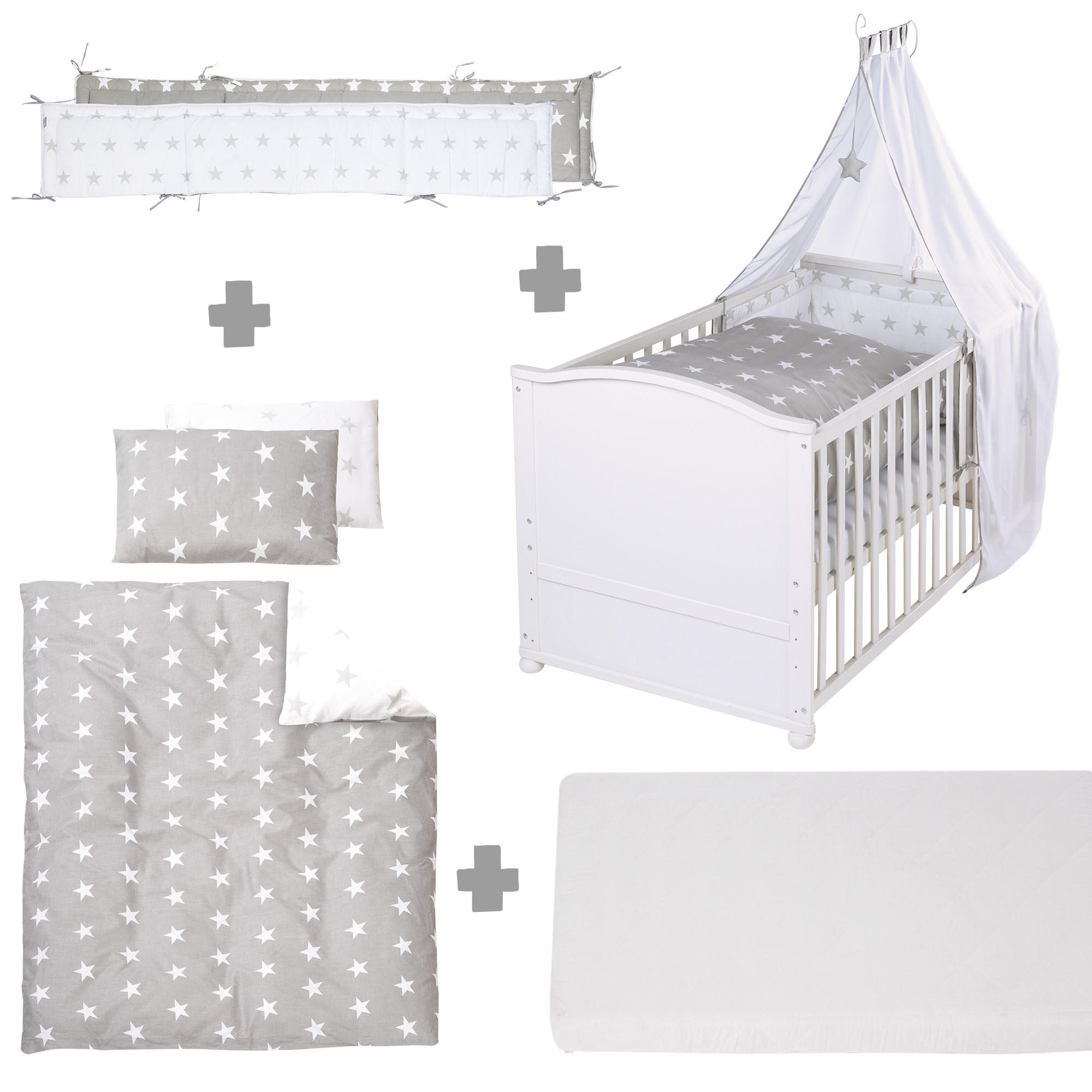 BABYBETT Sterne 2 70 x 140 cm inkl. Textilien - Weiß, Holzwerkstoff (70/140cm) - Roba