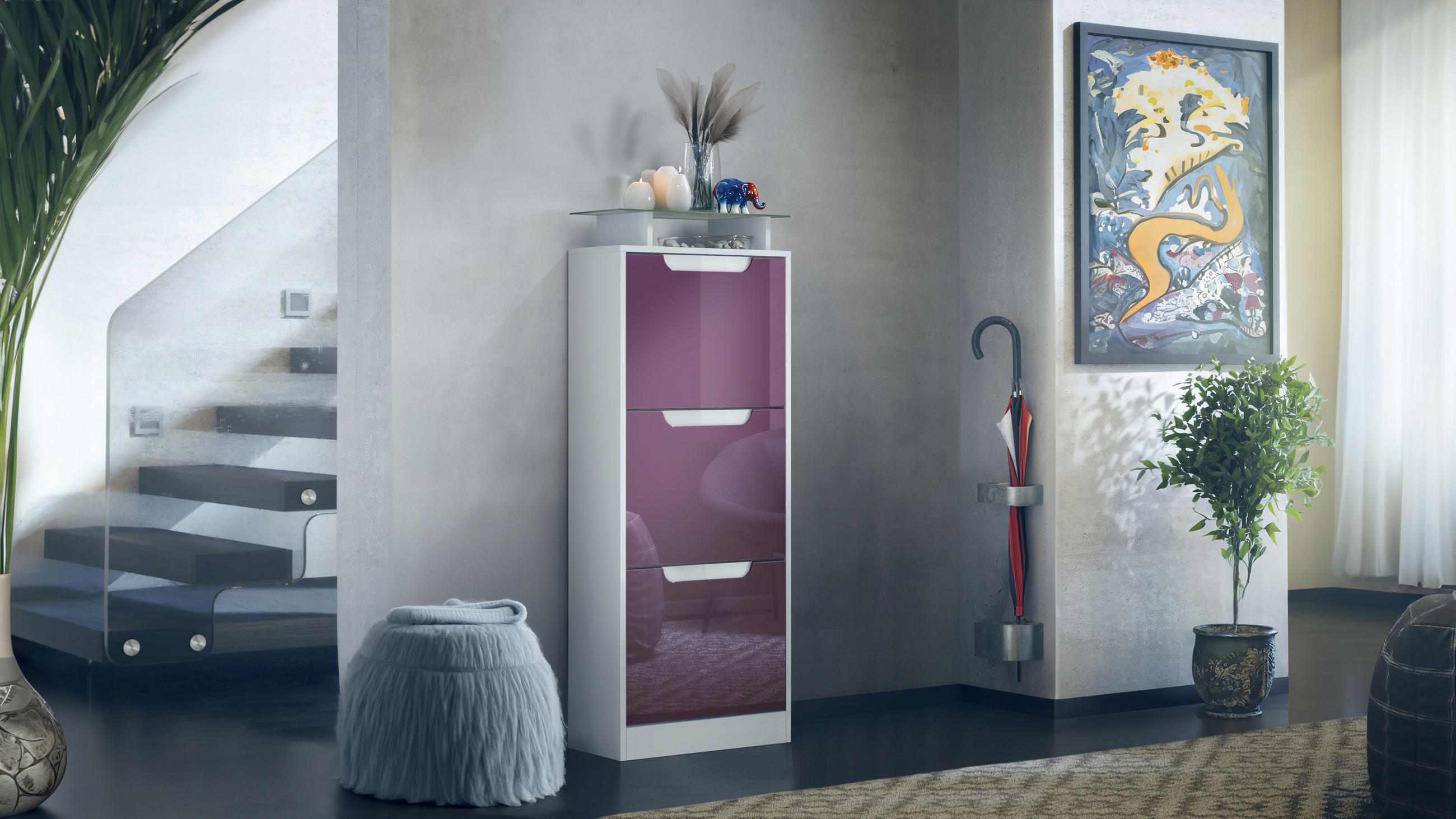 SCHUHSCHRANK Space Brombeer Hochglanz - Brombeere, Holzwerkstoff (46/128/23cm) - Vladon