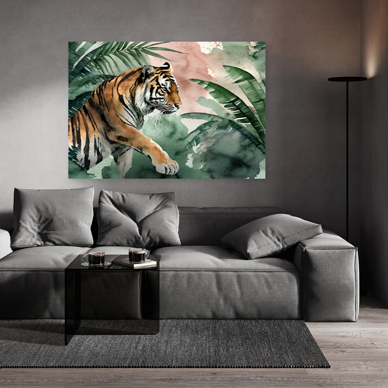 WANDBILD tropischer dschungel tiger - Grün, Textil (60/40cm) - Feeby