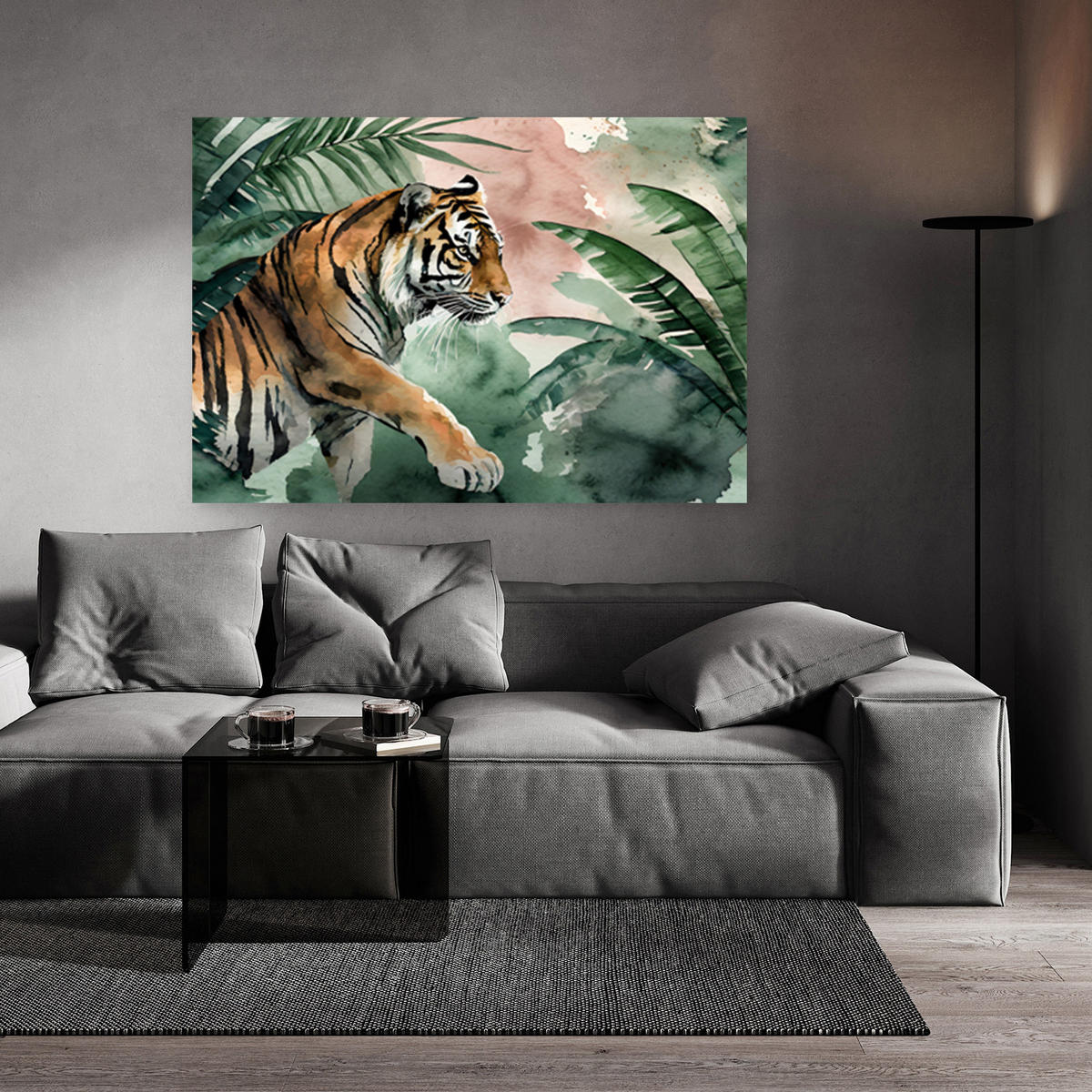 WANDBILD tropischer dschungel tiger - Grün, Textil (60/40cm) - Feeby