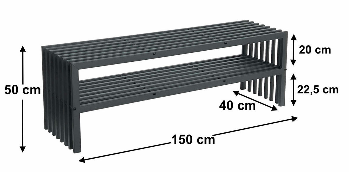 KAMINHOLZREGAL Innen mit Sitzbank Metall Schwarz 150 cm - Schwarz, Metall (150/50/40cm) - DanDiBo