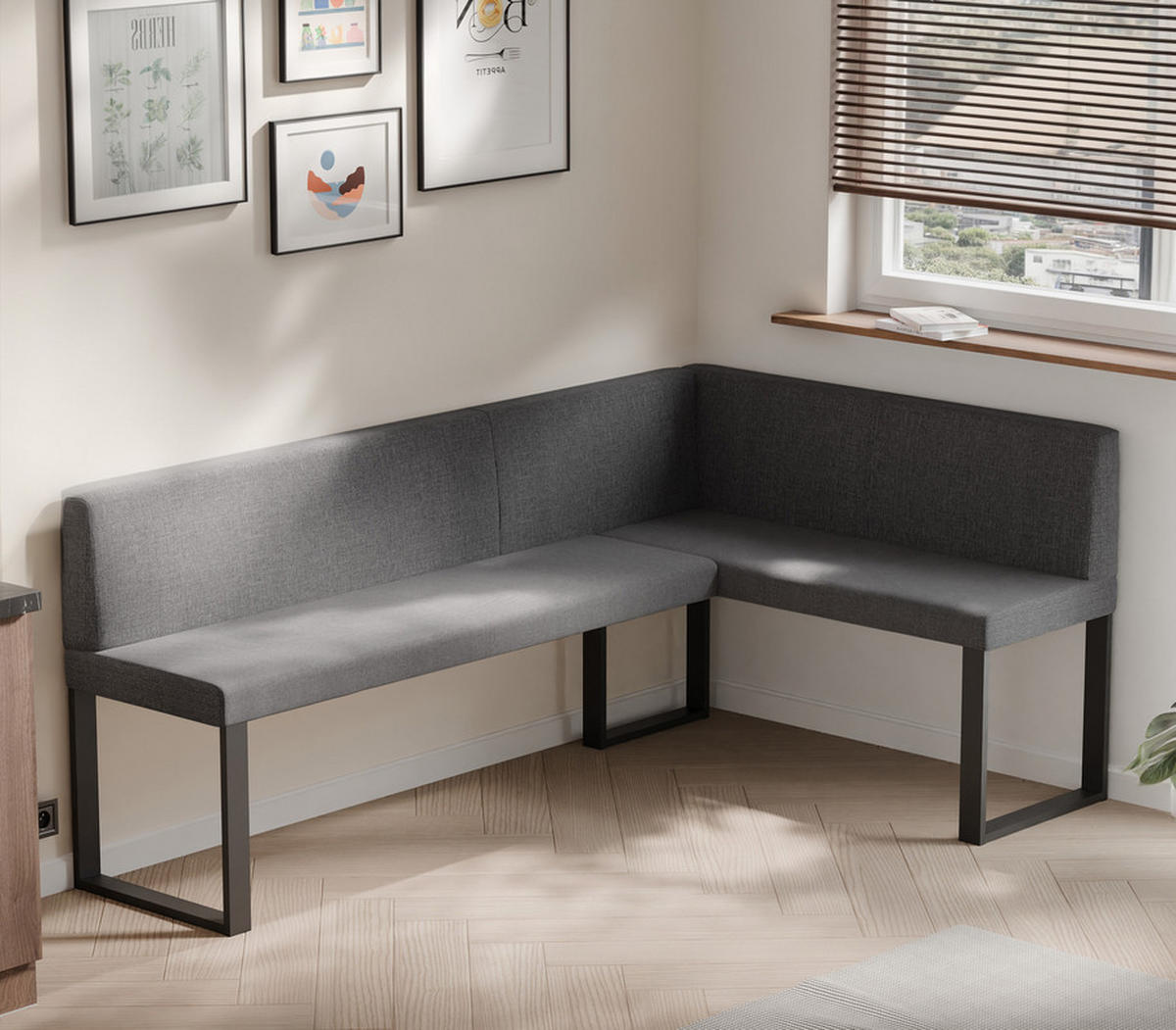ECKBANK rechts SANA U Webstoff glatt, 168/128 cm Dunkelgrau - Dunkelgrau, Textil/Metall (128/168cm) - Idohome