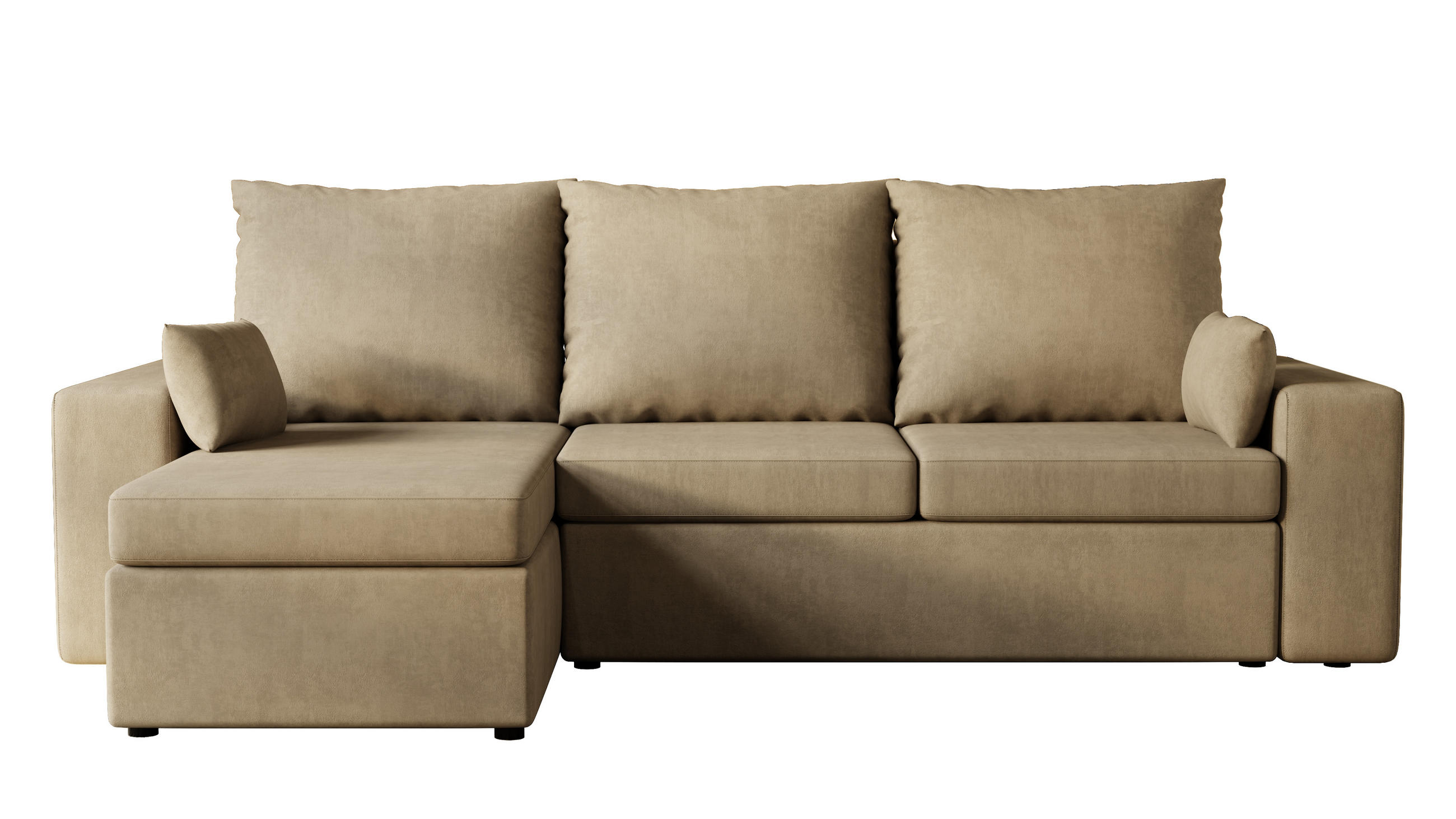 ECKSOFA Paco mit Bettkasten und Schlaffunktion, L-Form/XL-Form, Velourstoff, Universal - Cappuccino, Holzwerkstoff (246/145cm) - 4ALL HOME