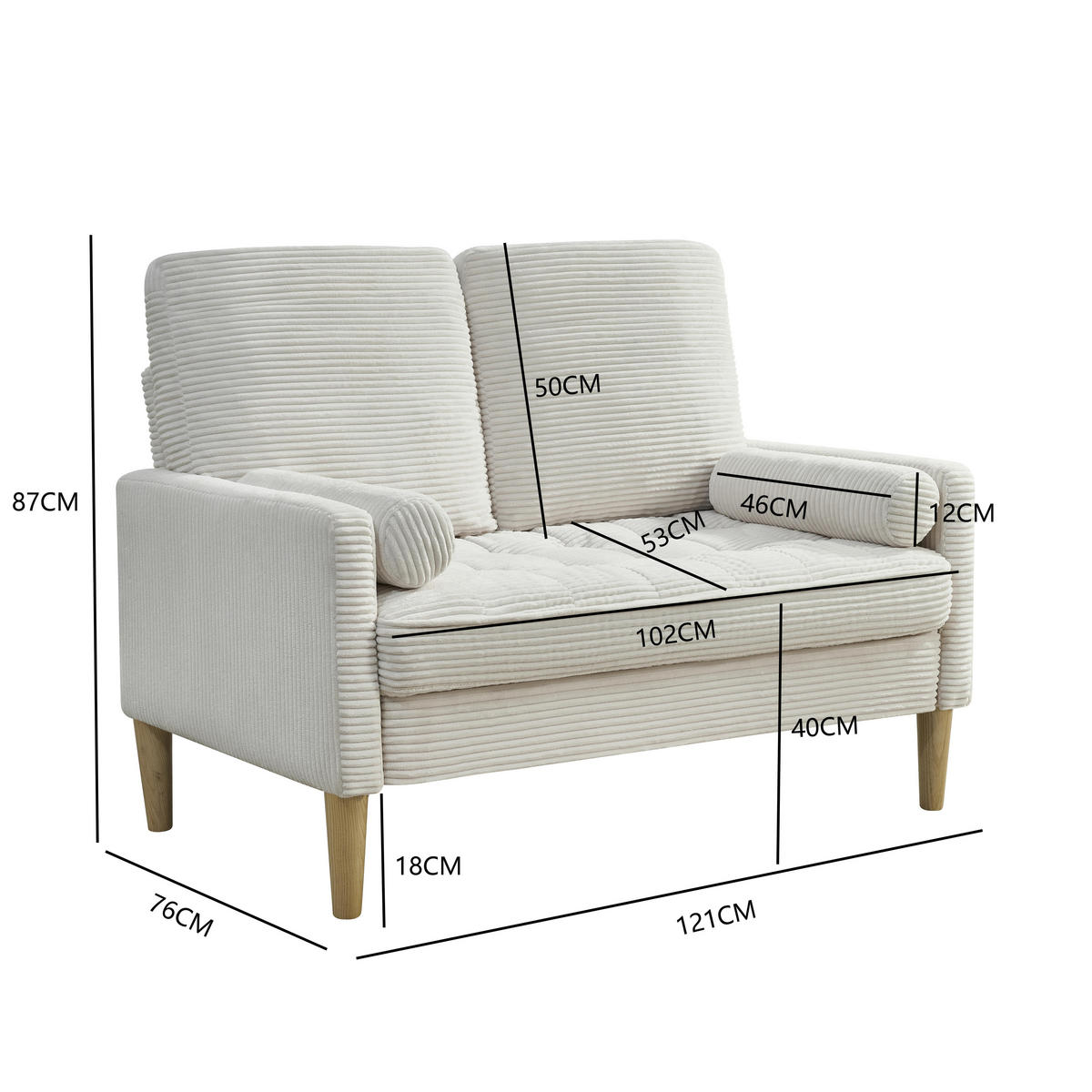 SOFA 2-Sitzer 121/76/87 cm Beige - Beige, Textil (76/87/121cm)