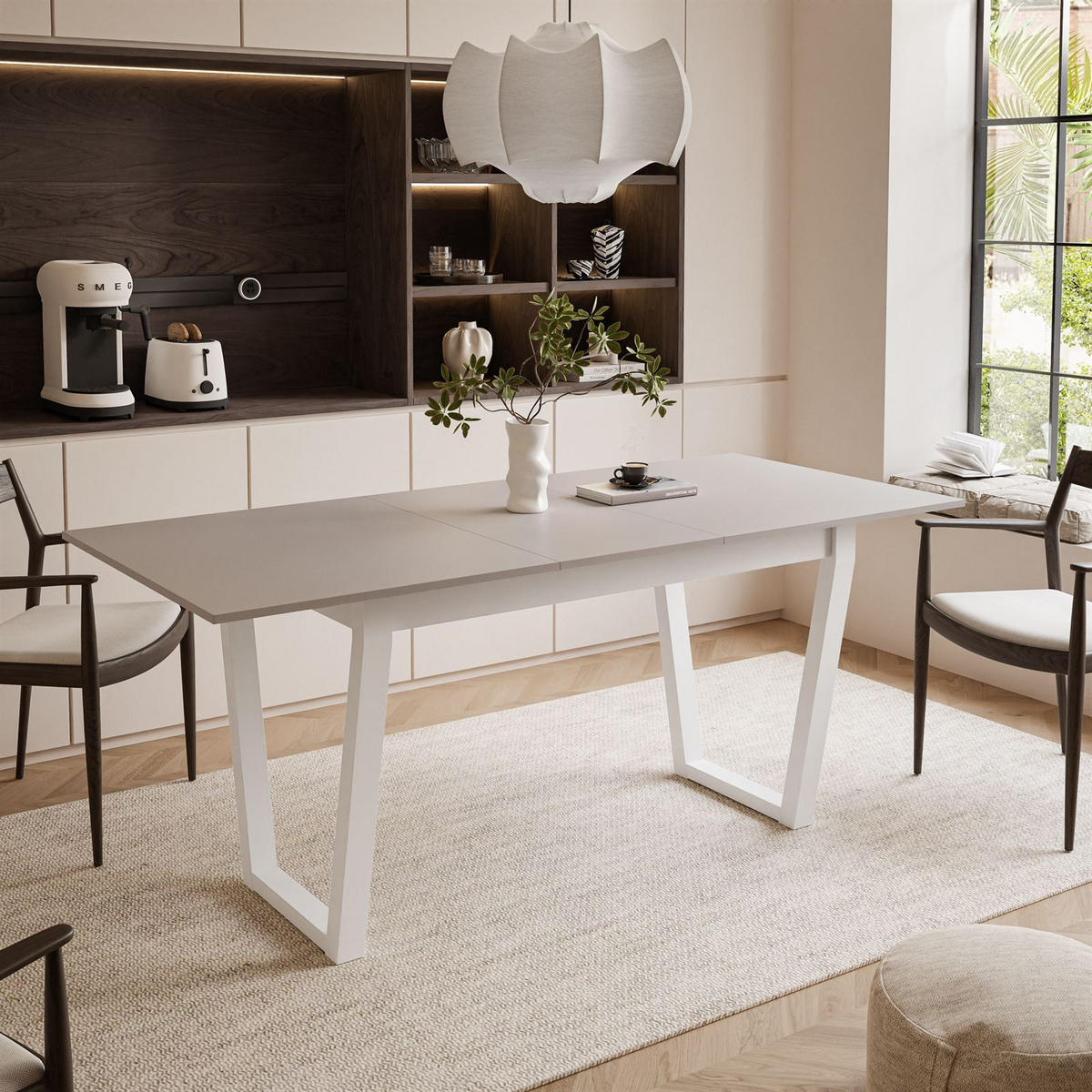 ESSTISCH ARTON II ausziehbarer Tisch 140-195 cm für 6-8 Personen - Beige/Weiß, Holzwerkstoff/Metall (140/80/77cm) - Lookway