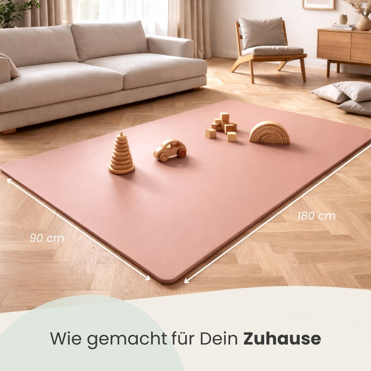 SPIELMATTE ab Null - 180/90/1 cm Puzzlematte mit Rand Terrakotta - Rosa, Kunststoff (30/30cm) - Littletom