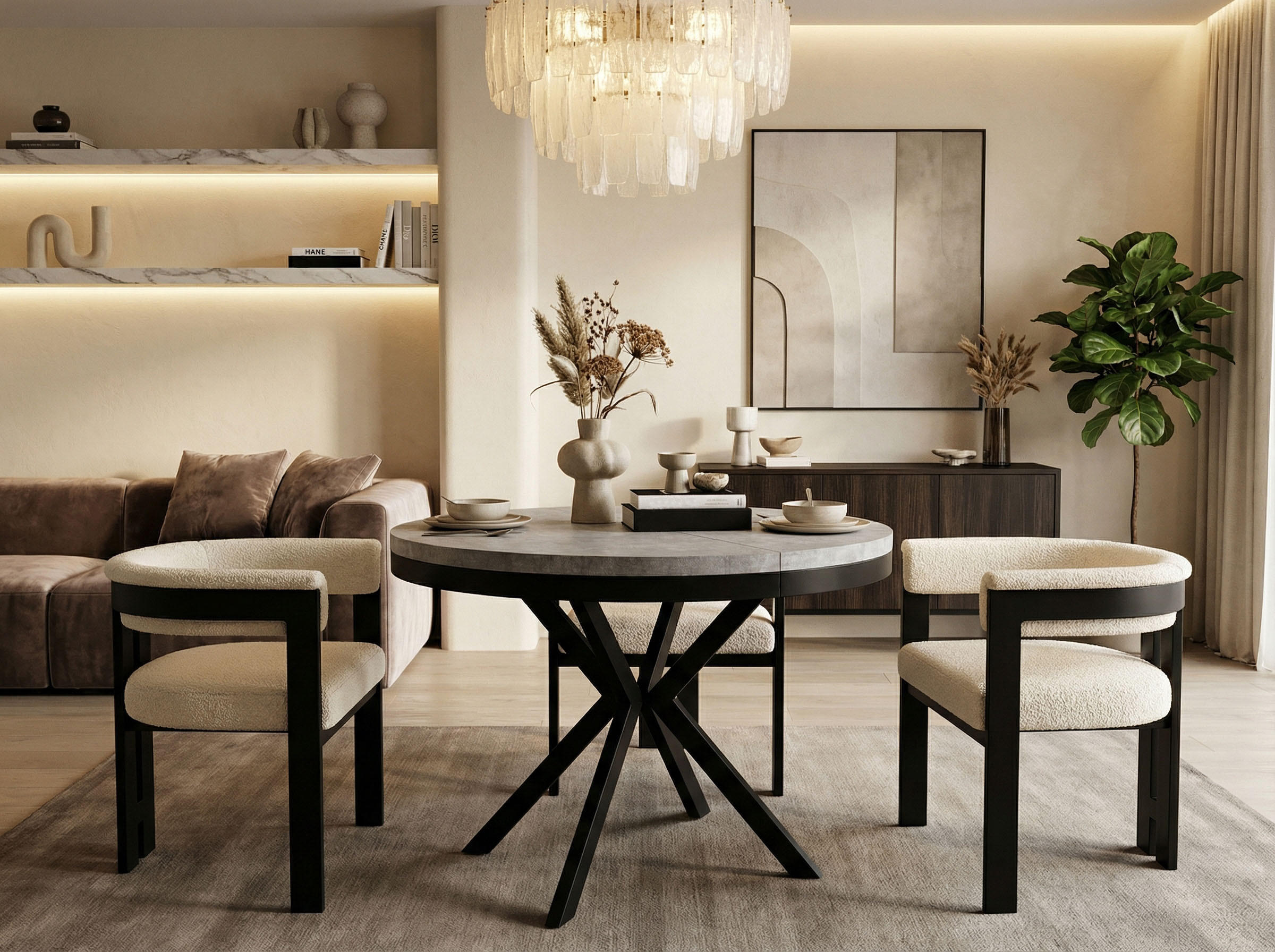 Thumbnail - WFL Group Esstisch, Hellgrau, Holzwerkstoff, 8-Sitzer, Rund,Rund, 90x76x90 cm, Esszimmer, Tische, Esstische