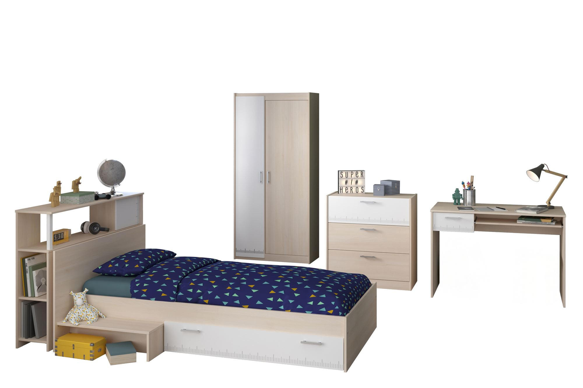 KINDERZIMMER-SET 5-tlg. Parisot Charly 8 Holzdekor Akazie/Weiß - Weiß/Akaziefarben, Kunststoff (100/1/200cm) - 58aufmkessel