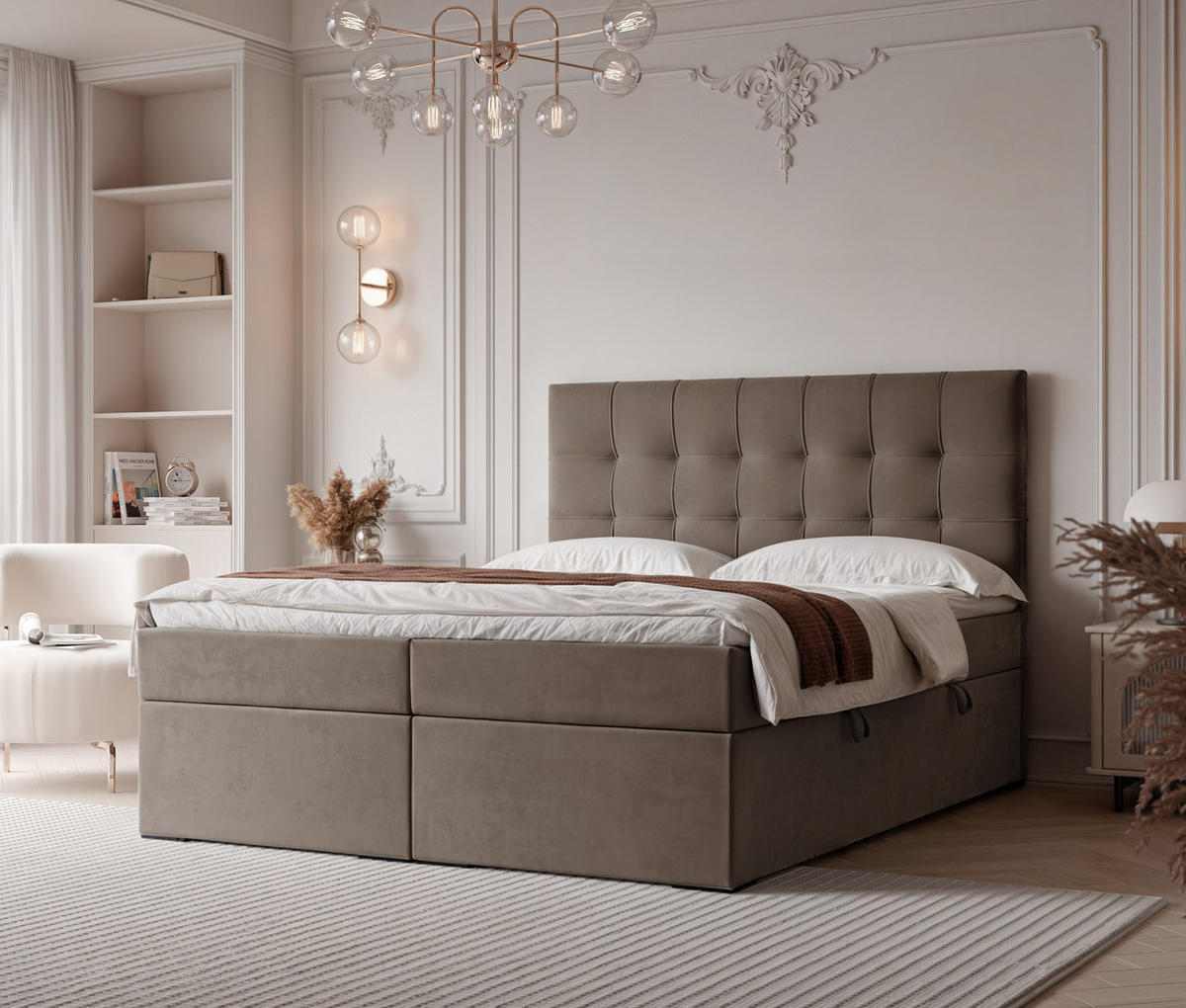 BOXBETT IMPERIAL 160/200 cm, in Hellbraun, mit Matratze und Topper - Hellbraun, Holzwerkstoff/Textil (160/200cm) - Idohome