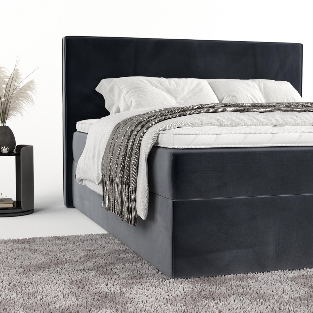 BOXBETT Nuvia 140/200 cm Dunkelgrau im Kronos Stoff - Dunkelgrau/Schwarz, Holz/Holzwerkstoff (140/200cm) - AltaBeds
