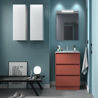 BADEZIMMERMÖBEL NOJA 600 3 Schubladen RED SATIN + Waschtisch + Spiegel - Schwarz, Metall (45/81/60cm) - Salgar