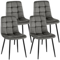 STUHL 4er Set Samt Dunkelgrau - Dunkelgrau/Schwarz, Textil/Metall (45/84/55cm) - CLP
