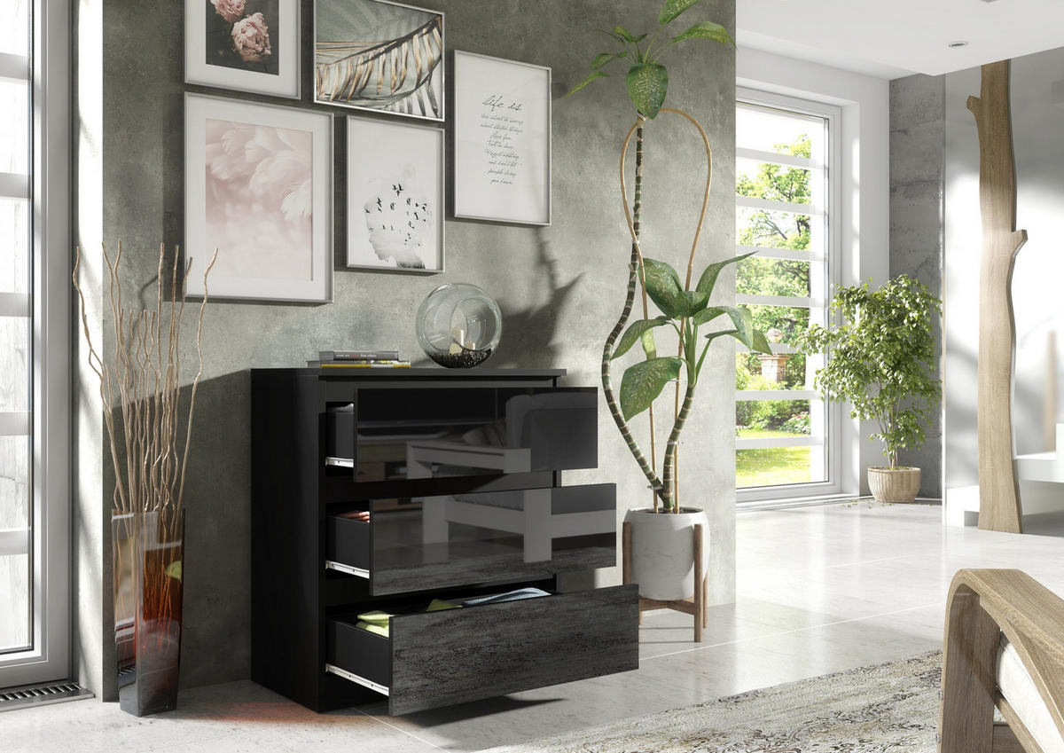 KOMMODE Schwarz, Hochglanz 70/79/39 - Schwarz Hochglanz/Schwarz, Holzwerkstoff (70/79/39cm) - RAUMHIRSCH FURNITURE