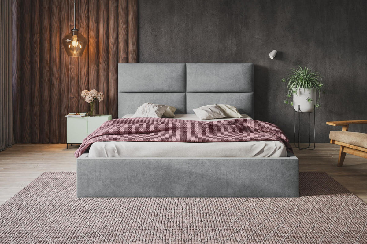 BETT 120x200 - Polsterbett mit Bettkasten und Holzrahmen - Modern Betten - Weicher Jasminstoff - Kollektion Lizbona, Grau - Grau, Holz/Kunststoff (120/200cm) - Alpi-Möbel