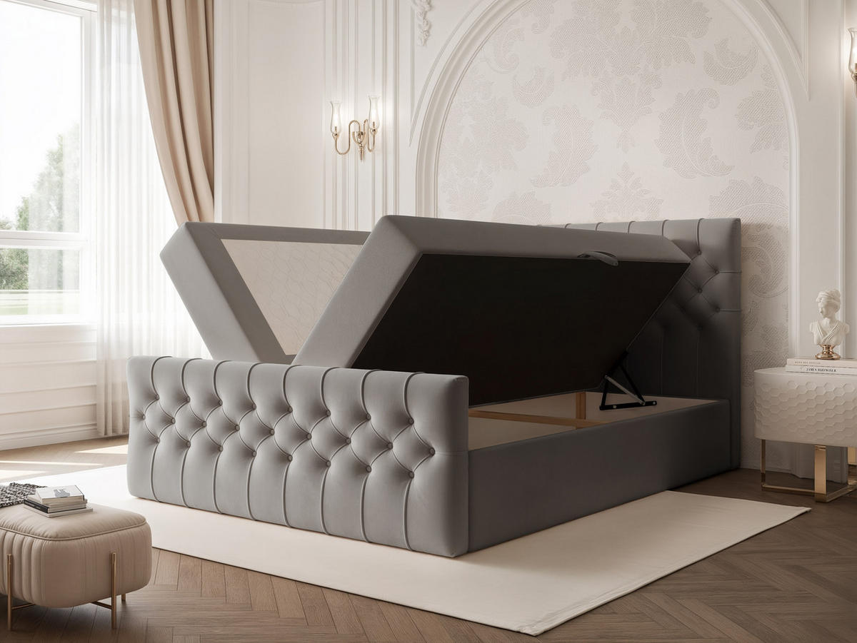 BOXBETT JOLIE 120x200 cm mit Matratze, Hellgrau - Hellgrau, Textil (120/200cm) - Idohome