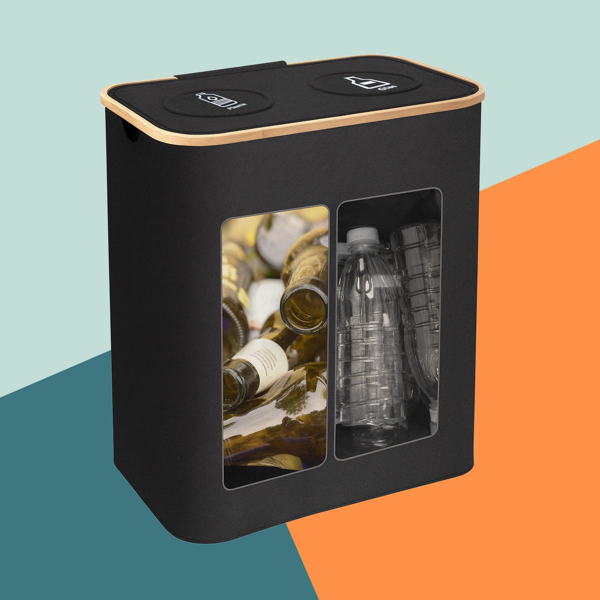 PFANDFLASCHEN-SAMMELBEHÄLTER - Schwarz, Holz/Kunststoff (57/68.5/37cm) - Relaxdays