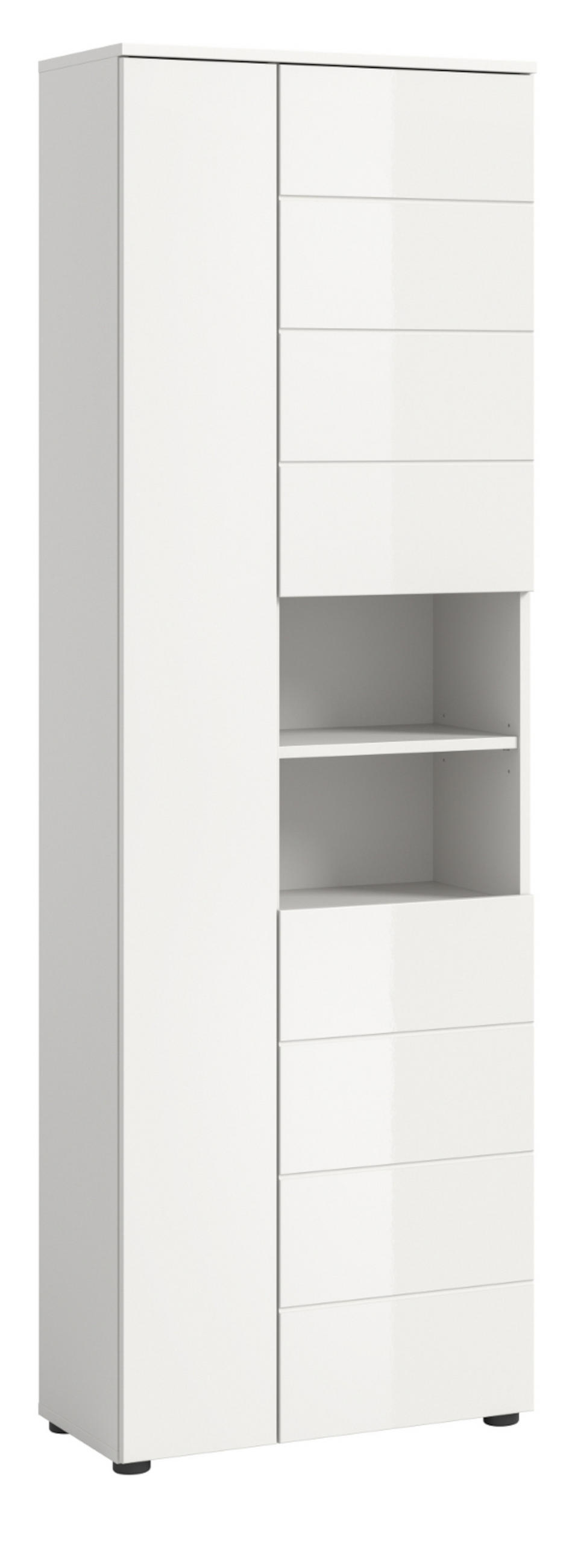 BADSCHRANK weiß Hochglanz 60 x 190 cm, Hochschrank mit 11 Fächern - Weiß Hochglanz/Schwarz, Holzwerkstoff/Kunststoff (60/190/34cm) - Inn.Furn