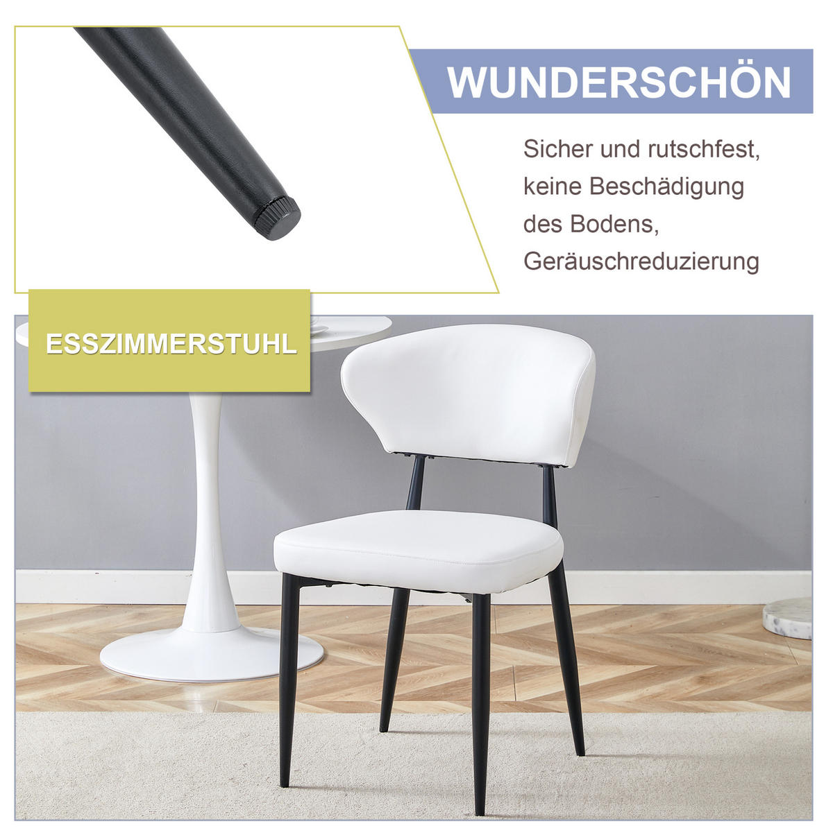 ESSZIMMERSTUHL 2er-Set PU-Leder Weiß mit Metallbeinen Schwarz - Schwarz, Metall (45/80/50cm) - Meubliv
