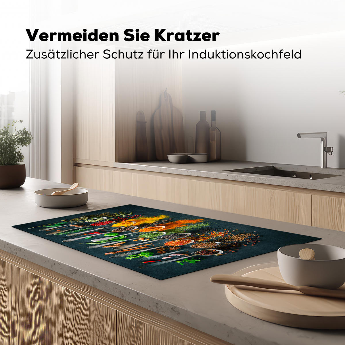 HERDABDECKPLATTE Kräuter - Gewürze - Löffel Ceranfeldabdeckung 85x52 cm - Multicolor, Kunststoff (85/52/0.2cm) - MuchoWow