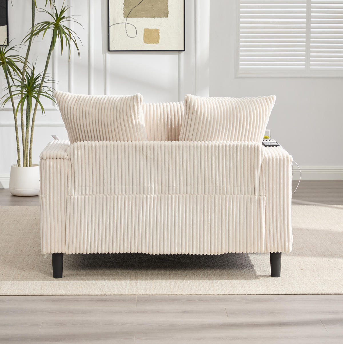 CHAISELONGUE mit Stauraum und USB 129 x 170 cm Cord Beige - Beige, Holz (170/70/129cm) - Meubliv