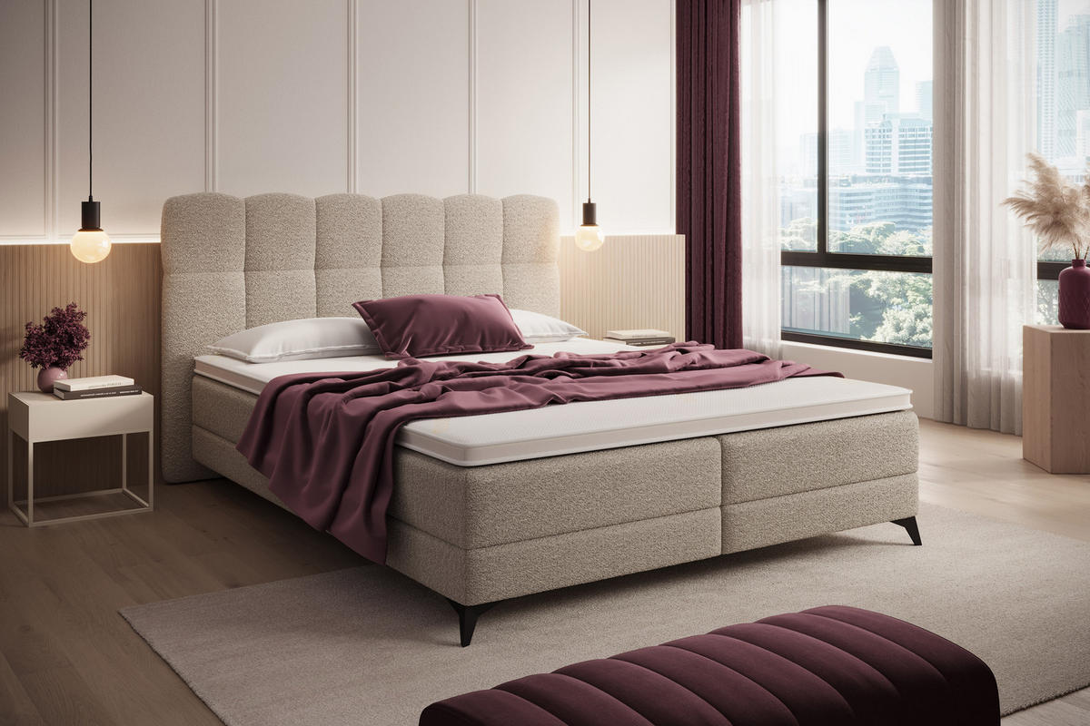 BOXBETT Madison 6 Beige 160/200 H2/H3 Boucle - Beige/Schwarz, Textil/Metall (160/200cm) - wonello