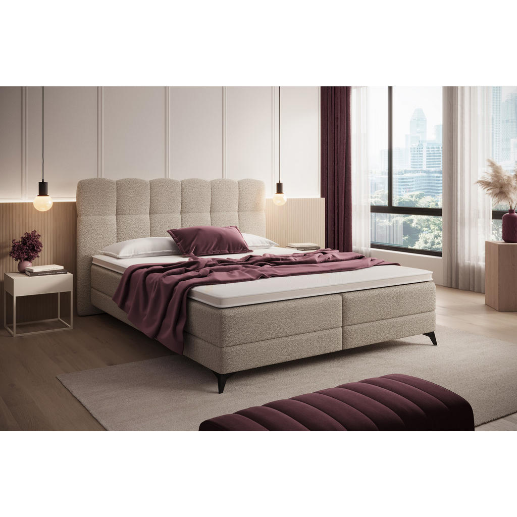 Thumbnail - wonello Boxbett, Beige, Textil, H4, Höhe ca. 18 cm, 200x200 cm, Schlafzimmer, Betten, Boxspringbetten