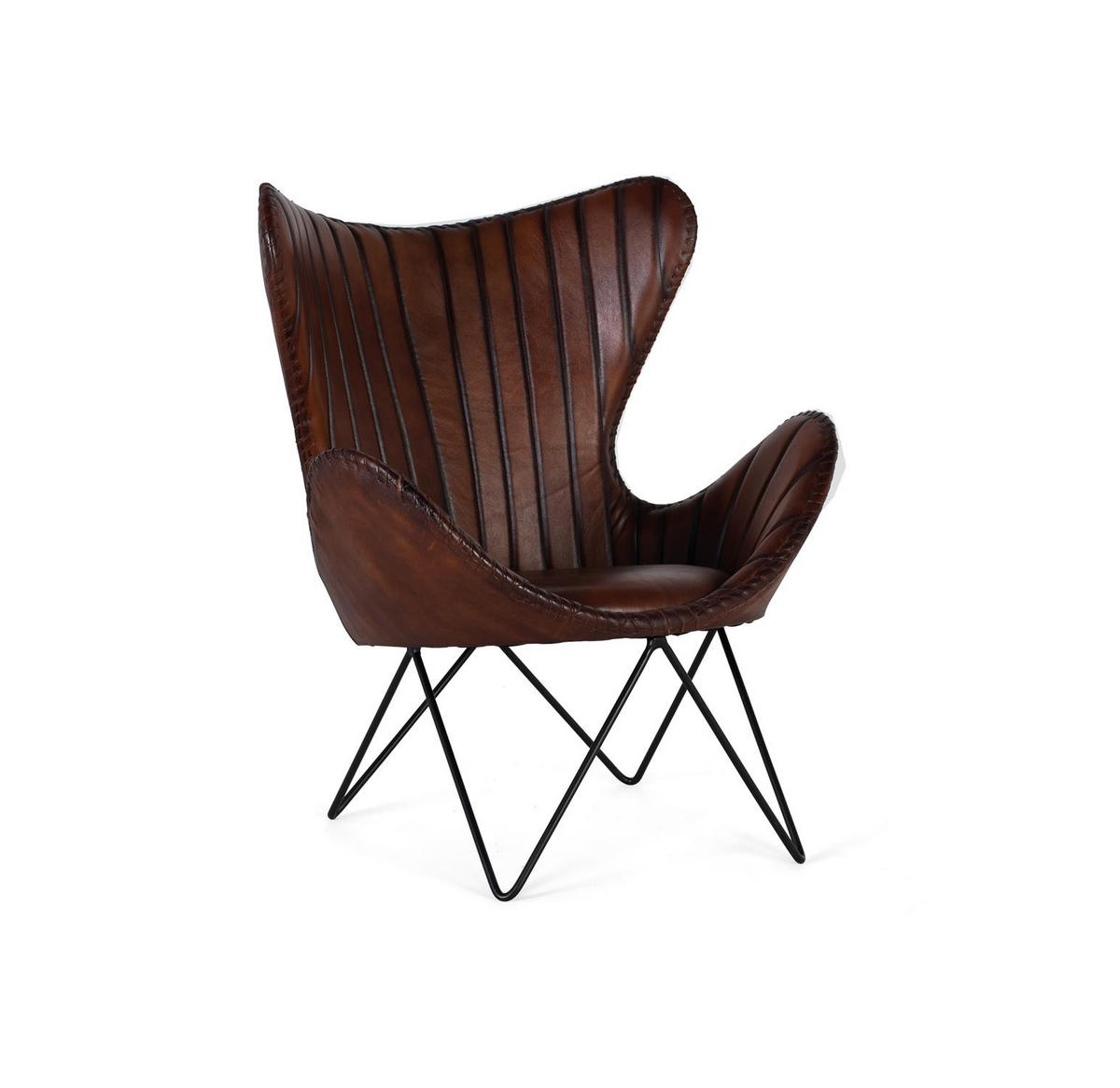 SESSEL aus Leder und Metall - Braun, Fell (83/100/77cm) - Giner y Colomer