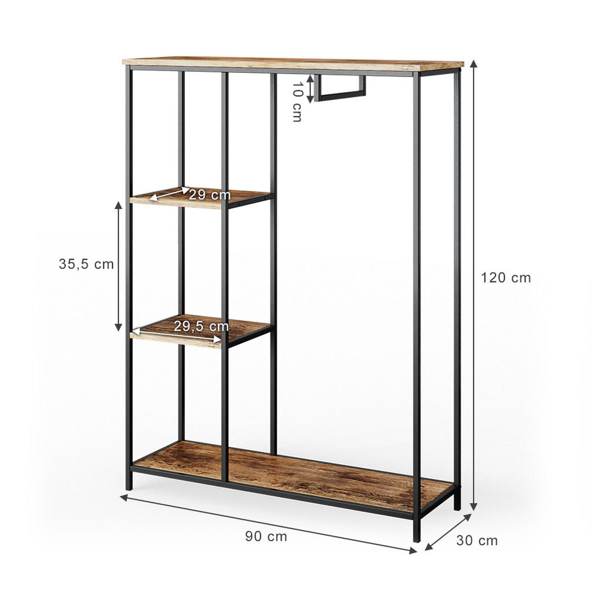KLEIDERSCHRANK Fyrk Eiche rustikal 90 x 120 cm - Wildeiche/Braun, Holzwerkstoff (90/120/30cm) - Vicco