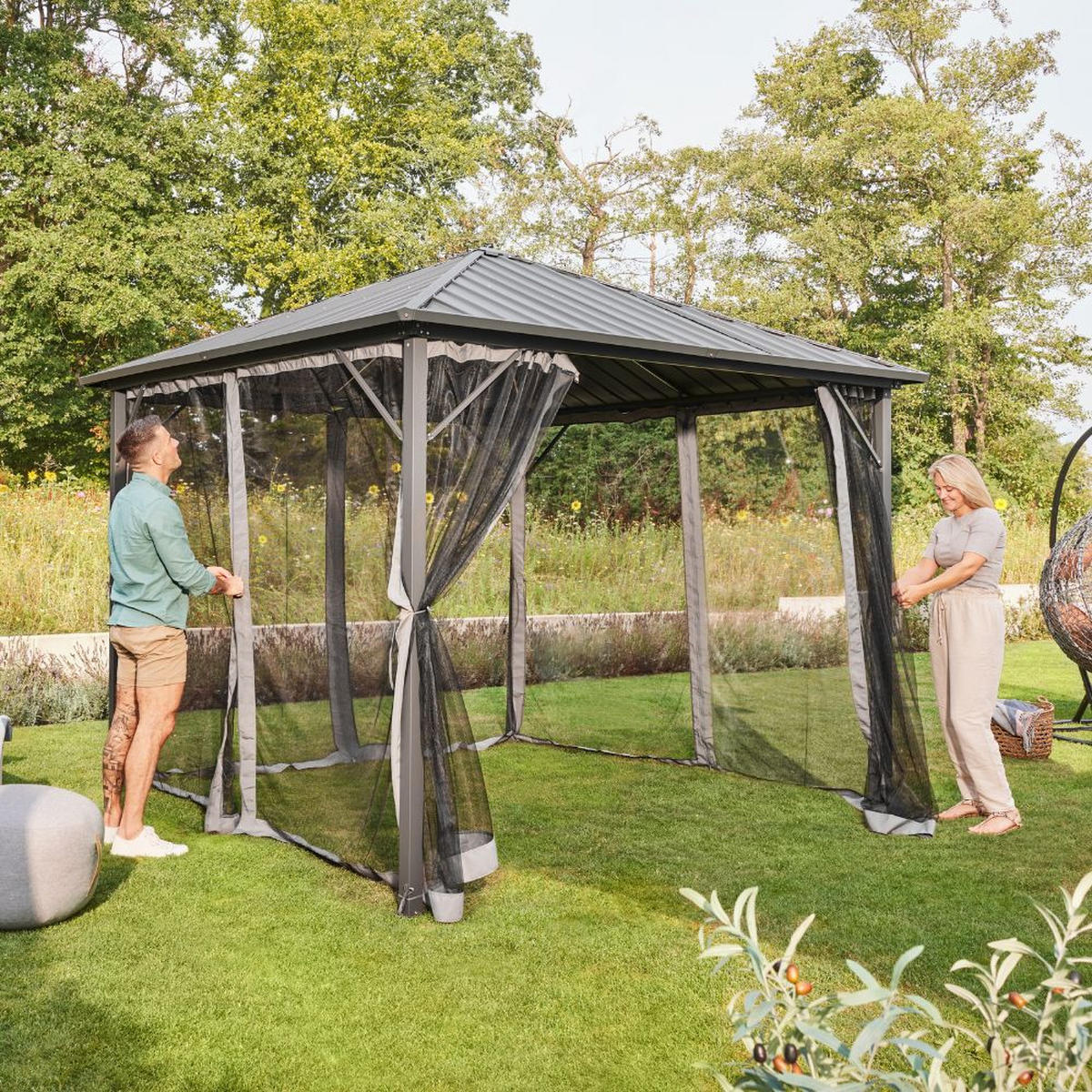 PAVILLON AZUR - Anthrazit, Metall (298/268/298cm) - Home Deluxe