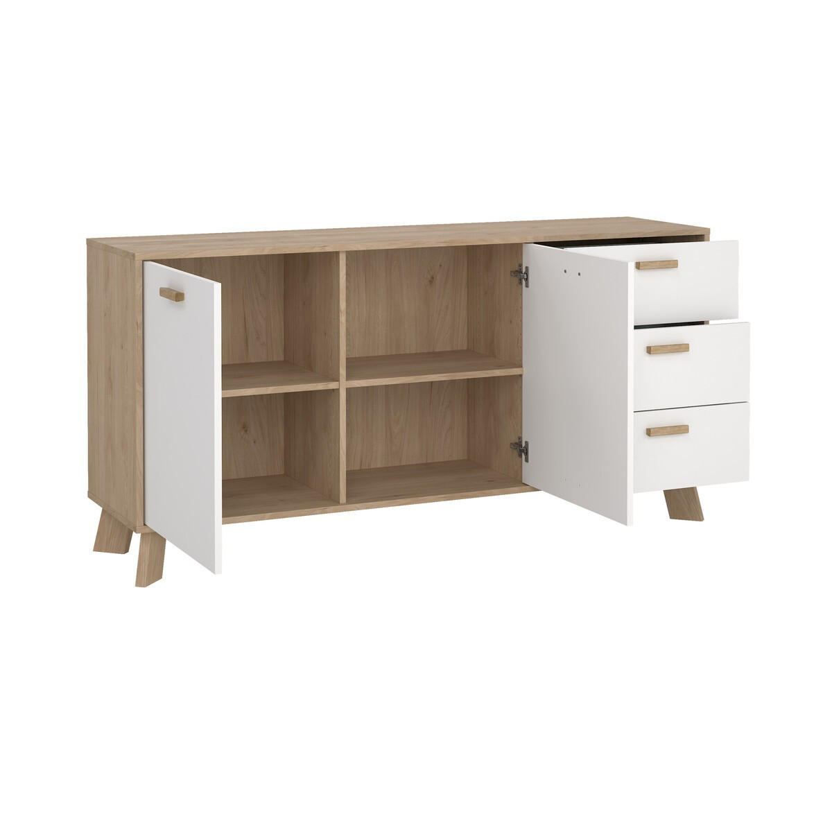 SIDEBOARD, Ikast, Eiche, Holzwerkstoff, 148 x 40 x 73 cm - Weiß, Holzwerkstoff (39.1/73/147.2cm) - Calicosy