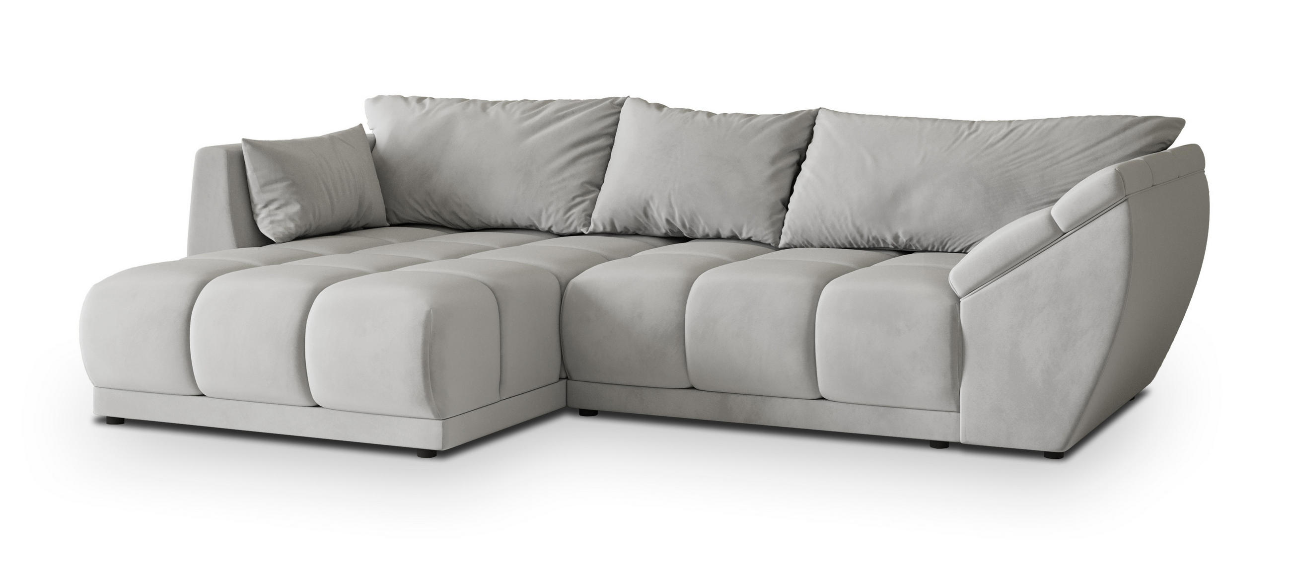 ECKSOFA ORENTI L-S Hellgrau Velours-Stoff mit Schlaffunktion - Hellgrau, Holz (287/182cm) - MASSENO