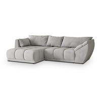 ECKSOFA ORENTI L-S Hellgrau Velours-Stoff mit Schlaffunktion - Hellgrau, Holz (287/182cm) - MASSENO